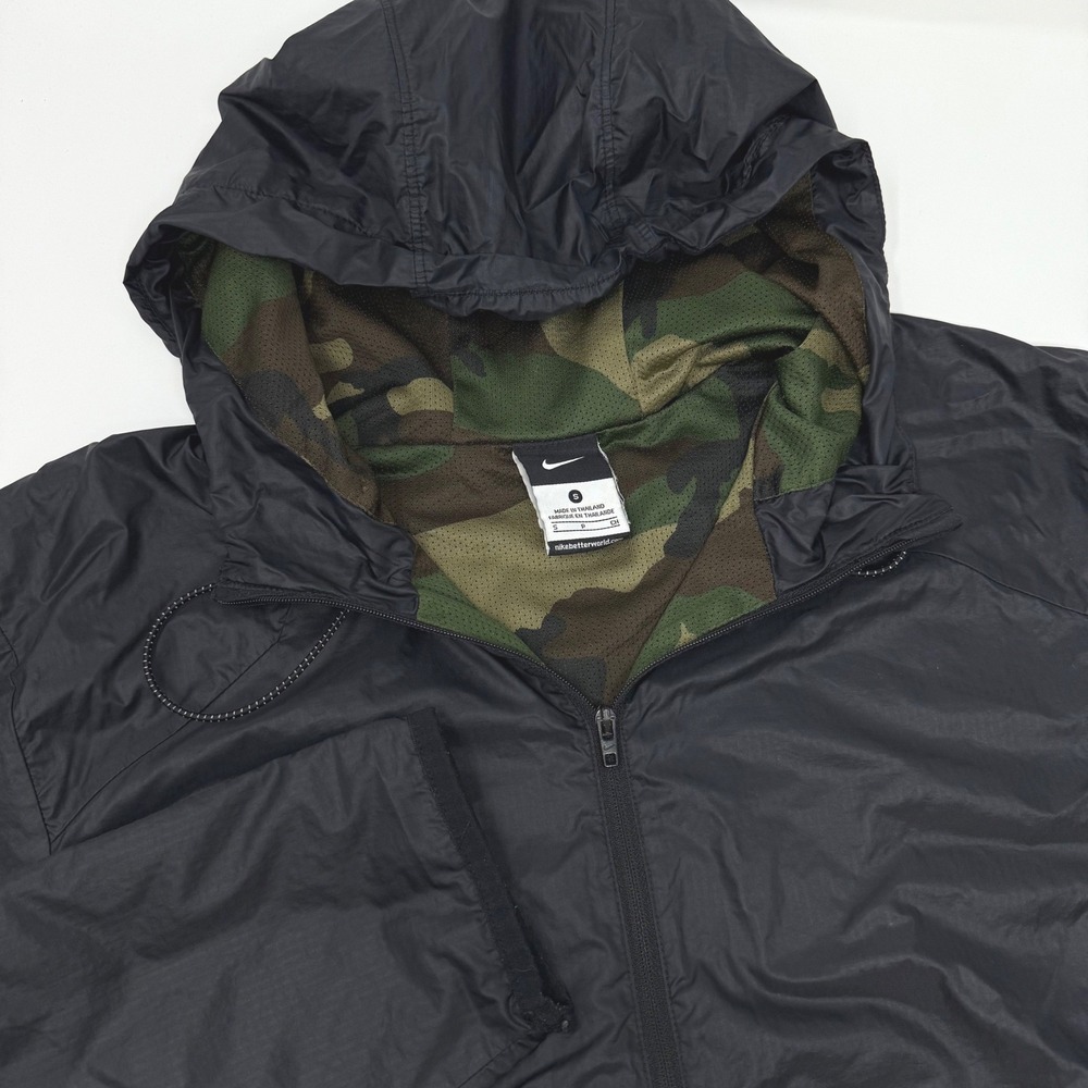 Nike Unscripted Anorak Windbreaker Mens‎ Small 1/2 Zip Jacket Black Ripstop FLAW